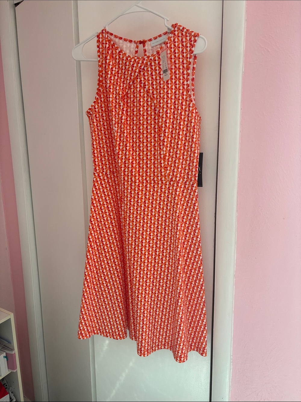 New York & Company Orange Geometric Sleeveless A-Line Dress